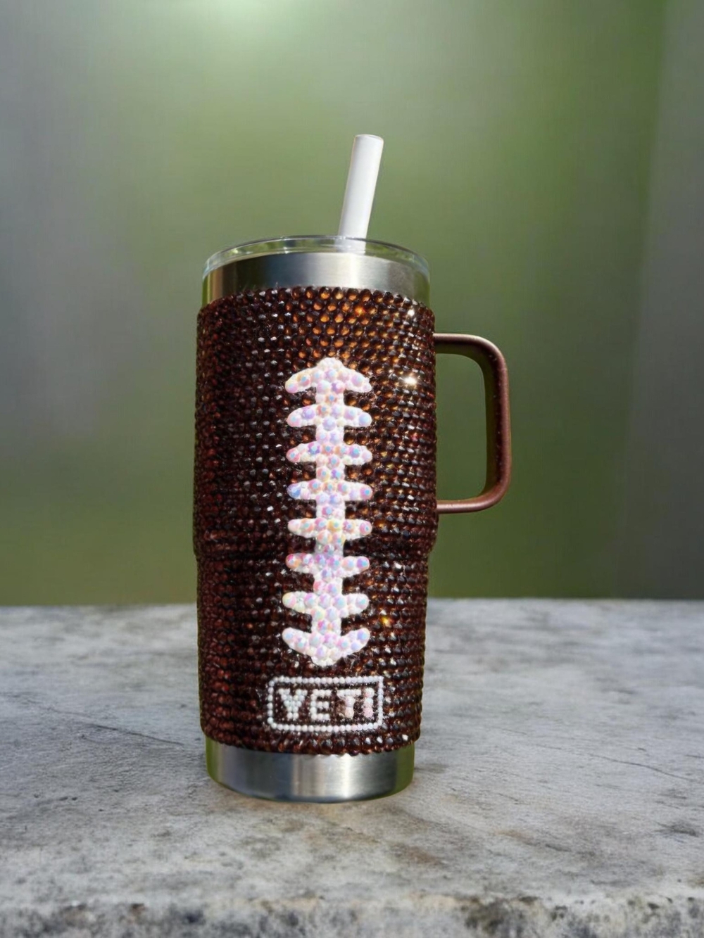 Yeti Brown Rhinestone Football  Tumbler